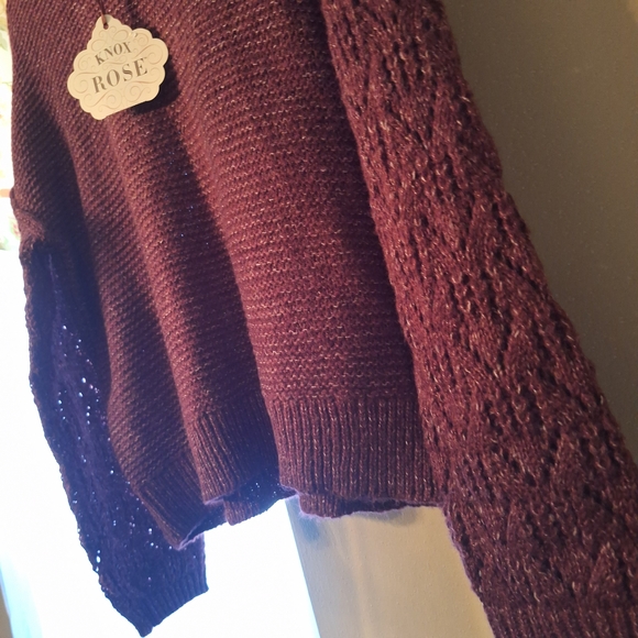 NWT Women's Cable Knit Pullover Sweater Plum Or Burgandy M - Picture 2 of 16